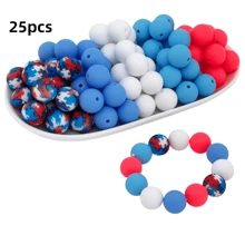 25pcs 15mm Silicone Solid Colorful Pattern Round Loose Beads For Jewelry Making DIY Special Key Bag Chain Pens Decors Bracelet Necklace Lanyards Beaded Craft Supplies