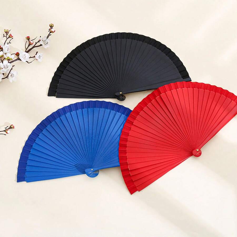 1pc Multicolor Simple Style Pure Wood Folding Fan For Performance & Classical Dance - Multicolor - View 1