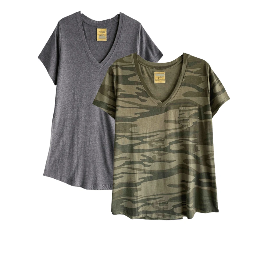 Victory Women's Pocket V-Neck T-Shirts - 2-Pack(grey/camo) - View 1