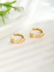 1 Pair Heart-Shaped Cubic Zirconia Stud Earrings, Suitable For Children, Girls, Family, Friends, Classmates, Parties, Banquets, Festivals, Dates, Summer Beach Vacations, And Daily Wear As Jewelry Gifts - Yellow Gold - View 2