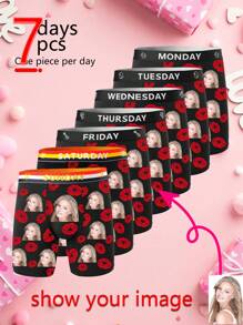 Regalo del Día de San Valentín Boxers personalizados para esposo/novio, regalo popular para aniversario/cumpleaños/boda, ropa interior con estampado facial para hombre, calzoncillos tipo bóxer con foto personalizada y registros semanales para prevenir errores, 1 pieza por día, set de 7 piezas