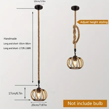 American Country Style Retro Pendant Light, Creative Personality Rustic Hanging Lamp With  Rope And Iron, Single Head Pumpkin-Shaped Ceiling Light For Dining Room, Bedroom, Study, Bulb Not Included