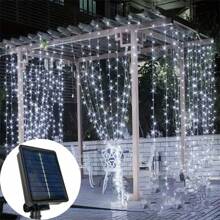 1 Pack Outdoor Solar Curtain Light, 8 Light Lighting Modes Fairy Light Holiday Lighting Courtyard Garden Party Christmas Wedding Wall Decoration