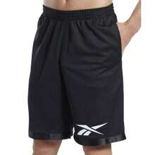 Reebok 男友风男式常规版型徽标印花网眼篮球短裤 - 黑色 - 查看 1