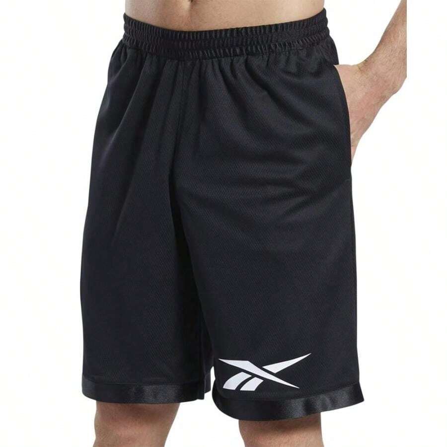 Reebok 男友风男式常规版型徽标印花网眼篮球短裤 - 黑色 - 查看 1