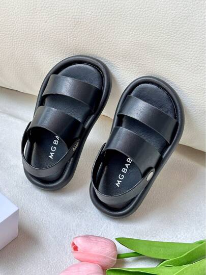 1pair Children's Fashionable Breathable And Non-Slip Round-Toe Sandals, Boys' Slippers With Soft Soles, Suitable For Summer
