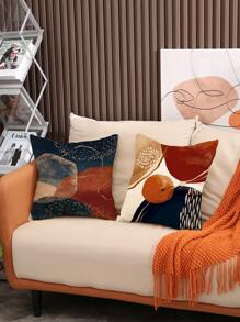 1 Stück/4 Stücke Orange Geometrisch marokkanisches bedrucktes Leinen Kissenbezug, Kissenbezug, Raumdekoration, Schlafzimmerdekoration, Sofa-Dekoration, 18x18 Zoll (Kern des Kissens nicht eingeschlossen) - Verschiedenfarbig - Übersicht 6
