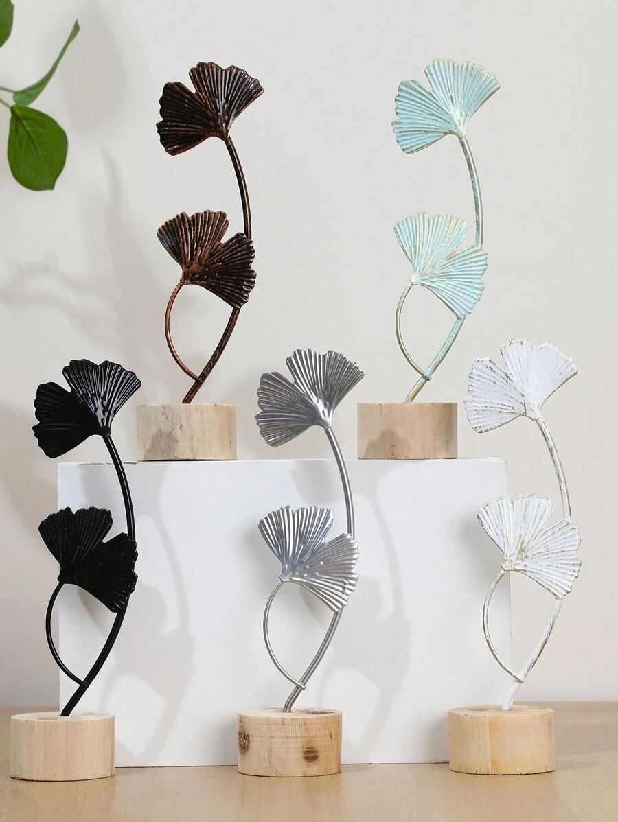 1 pieza Objeto decorativo de hierro, diseño de hoja moderna como objeto decorativo para el hogar, mejor regalo - Dorado - Ver 1