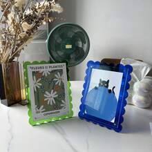 亞克力花形相片框，多種顏色可選，可橫向或縱向展示，適用於5*7英寸的照片 - 藍色 - 查看 3