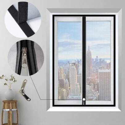 Cortina mosquiteira ventilada com zíper destacável para portas e janelas, à prova de insetos, à prova de animais, antifalling e separação, uso interno e externo em quatro estações, fácil de limpar, decoração de janelas.