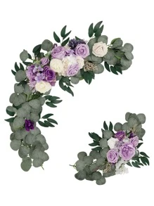 2Pcs/Lot Artificial Flower Swag Wedding Arch Floral Swags For Wedding Reception Ceremony Backdrop Sweetheart Table Chair Home Decoration 3.28ft+1.64ft Party Birthday,Valentine'S Day,Mother'S Day Gift - 紫色 - 查看 2