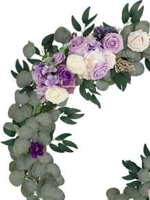 2Pcs/Lot Artificial Flower Swag Wedding Arch Floral Swags For Wedding Reception Ceremony Backdrop Sweetheart Table Chair Home Decoration 3.28ft+1.64ft Party Birthday,Valentine'S Day,Mother'S Day Gift - 紫色 - 查看 4