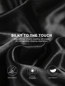 2/3 件套豪华缎面床笠套件、床上用品套件、床单套件、纯色床垫罩套件、床垫保护套套件、亲肤床垫罩、1 件床笠和 1/2 件枕套、深口袋，适合单人/双人/全尺寸/特大号/大号床尺寸，理想的复活节礼物，母亲节礼物，完美的节日礼物， - 黑色 - 查看 5