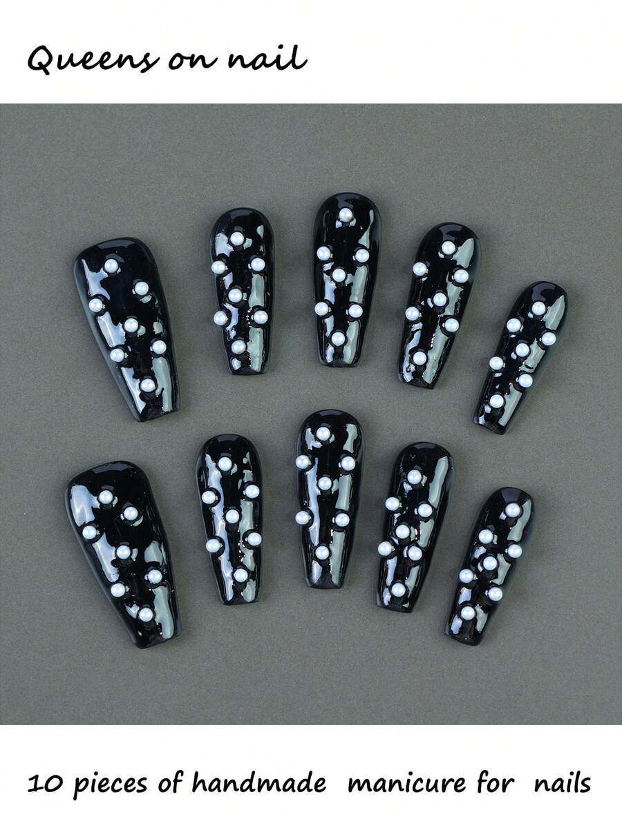 10pcs Handmade Press-On Fake Nails, Purple, Smudged, Metallic Butterfly, Heart Rhinestones, Moon, Stars, Pearls, Square Diamonds, Stripes, Shiny Rhinestones, Cat Eye Gradient, Metal Bear, Solid Color, French Style, Long Style, Ballet Style Fake Nails Nails, 1 Piece Nail File And 1 Piece Jelly Glue, Holiday Gifts For Girls And Women For Holiday Parties And Daily Wear (4872, 4869, 4868, 4866, 4865, 4867)