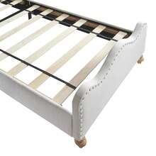 Cama tapizada, estructura de cama de tela de lino blanca, agradable para la piel, con cabecero y pie de cama, cama individual acolchada, cama juvenil, cama de invitados de 90 x 200 cm, sin colchón - Blanco - Ver 7