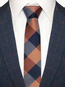 1條男士手工格子領帶，適用於日常生活、商務和派對場合