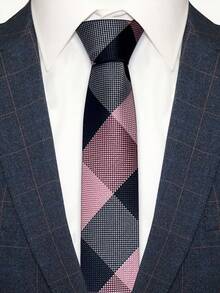 1條男士手工格子領帶，適用於日常生活、商務和派對場合