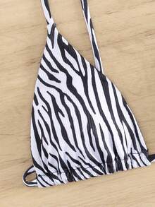 新款性感比基尼套装，三角文胸搭配侧系带泳裤，女士两件式印花泳衣，夏季海滩度假必备 - 黑與白 - 查看 5