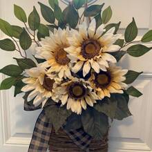 Wreaths For Front Door, Sunflower Door Hanger Basket Wreath Summer Spring Wreaths For Home Decoration Wedding Decor - White - View 5