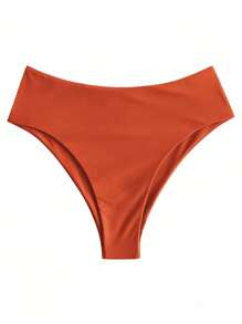 1pc Solid Color High Waist Casual Swim Briefs, Vacation & Beach Bikini, Summer - Brown - View 1