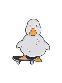 創意卡通小鴨搪瓷別針，滑板王冠動物胸針，趣味動物飾品禮物 - 杏色 - 查看 13