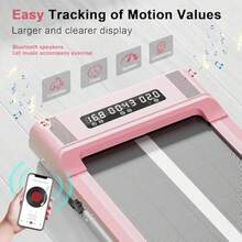 Portable Small Treadmill Under Desk Walking Pad For Home&Office With Handle, Bluetooth, LED Display - Pink - View 2