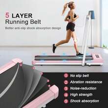 Portable Small Treadmill Under Desk Walking Pad For Home&Office With Handle, Bluetooth, LED Display - Pink - View 3