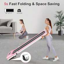 Portable Small Treadmill Under Desk Walking Pad For Home&Office With Handle, Bluetooth, LED Display - Pink - View 4