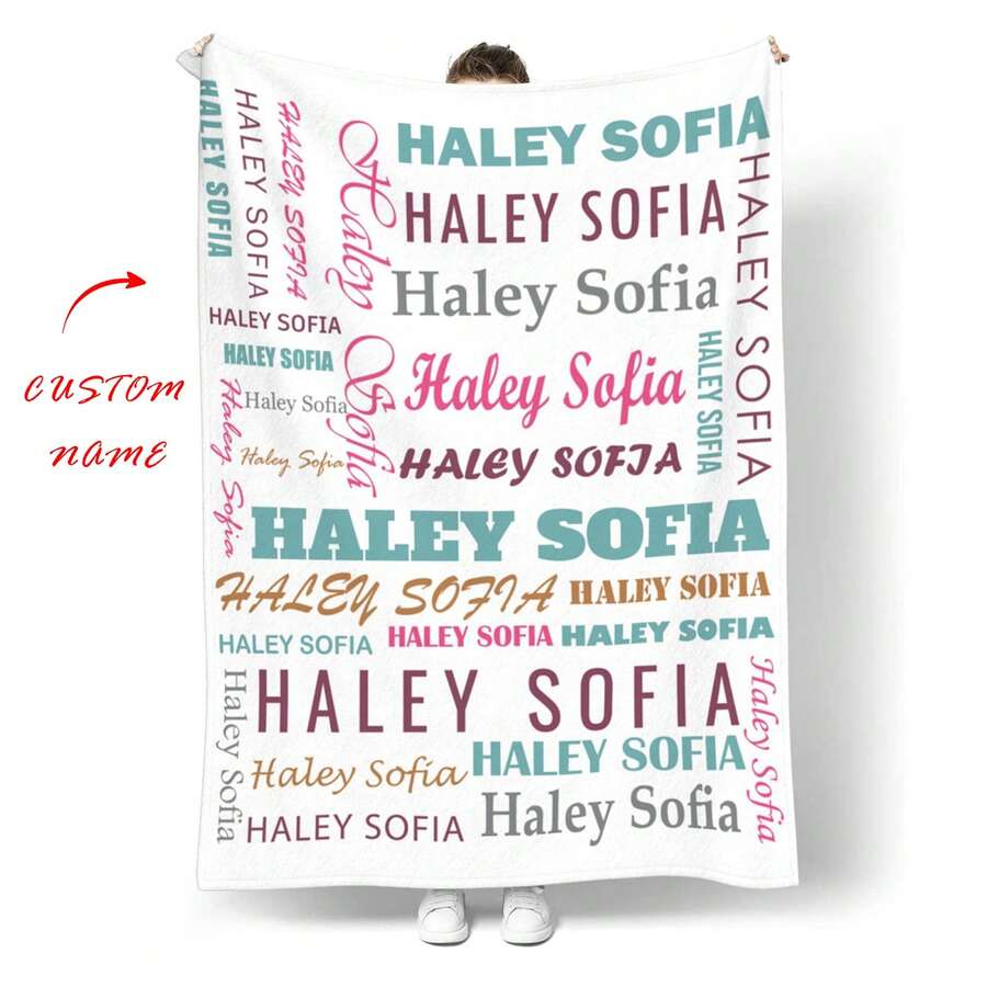 1 chiếc chăn tên vải nỉ tùy chỉnh cho giường, ghế sofa phòng khách đa năng, bãi biển ngoài trời, thú cưng, chăn ga gối đệm in tên gia đình/thú cưng/cặp đôi được cá nhân hóa, quà tặng Giáng sinh được cá nhân hóa, quà tặng Ngày của Mẹ/Ngày của Cha, quà tặng tên gia đình, quà tặng sinh nhật, quà tặng cho bạn bè, quà tặng cho cô ấy - Nhiều màu - Xem 1