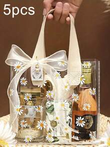 1/5件小雏菊礼品袋、婚礼伴娘便携礼品袋、透明雏菊印花婚礼礼品袋、团体礼品袋、节日派对用品精美礼品袋、复活节礼物(带丝带)、 - 彩色 - 查看 13