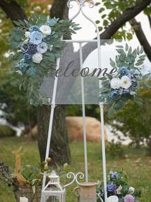 Lingqing Decoration Set de 2 piezas, Adorno floral artificial para letreros de bienvenida de boda, decoraciones florales y letreros de ceremonia y recepción de boda (azul), Día de San Valentín, Regalo - Azul - Ver 4