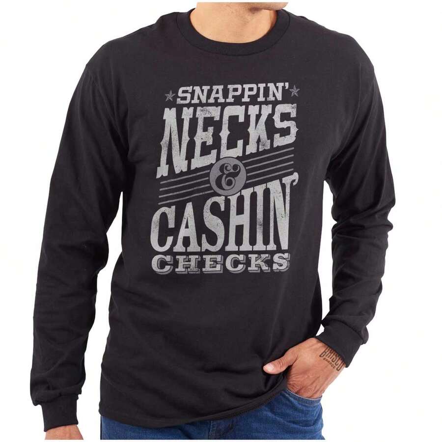 Snappin Necks Cashin Checks Mens Long Sleeve Tee T Shirt - màu đen - Xem 1