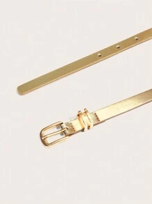 1pc Basic Metal Buckle Thin Lady Belt, Suitable For Pairing With Pants Summer, School Fall, Autumn, Halloween - Gold - View 3