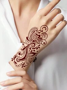 4 张指甲花贴纸，防水棕色指甲花纹身贴纸，花朵指甲花贴纸，女士适用