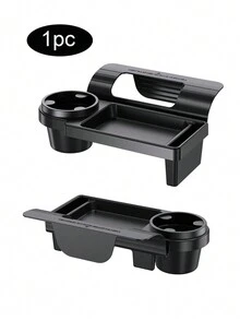 1pc Multifunctional Car Organizer Box With Cup Holder, Side Door Window Phone Slot, Hanging Plastic Storage Rack For Vehicle - Black - View 2