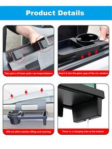 1pc Multifunctional Car Organizer Box With Cup Holder, Side Door Window Phone Slot, Hanging Plastic Storage Rack For Vehicle - Black - View 5