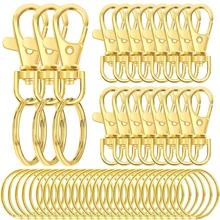 20/40/60/100 个钥匙扣环（带钥匙扣钩）、带挂绳环的登山扣、珠宝制作 DIY 工艺品（10/20/30/50 个金属龙虾扣 + 10/20/30/50 个开口钥匙圈）（35 毫米）纪念品汽车配件包饰学校可爱哥特 Y2k 万圣节配件教师节圣诞节礼物创意包饰带身份证夹的挂绳汽车配件包饰