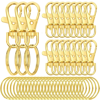 20/40/60/100 个钥匙扣夹，带钥匙圈，龙虾扣，带绳环，项链首饰制作 DIY 工艺品（10/20/30/50 个金属龙虾爪扣 + 10/20/30/50 个开口钥匙圈）（35 毫米）汽车配件包饰学校可爱哥特 Y2k 包饰挂绳带身份证夹汽车配件包饰