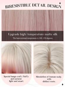 1P Piece Type Synthetic Heat-Resistant Wig White Gradient Pink Long Straight Hair, Layered, Realistic And Natural, 26 Inches Long, Made Of Fiber, Suitable For Party Festival Cosplay Use Of Women's Wig