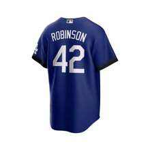 Nike 男友风格男款 Jackie Robinson 皇家洛杉矶道奇队 City Connect 复制版球员球衣 - 皇家 - 查看 5