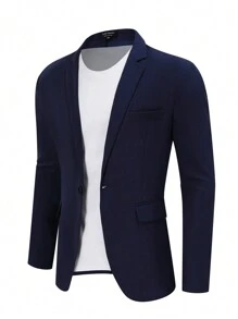 Men's Casual Sport Coat Lightweight Linen Blazer One Button Business Suit Jackets Stylish Daily Suits - Navy Blue - View 1