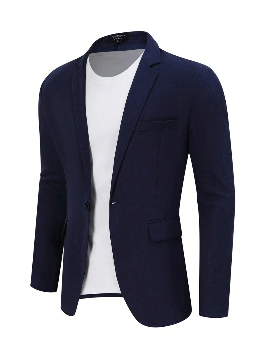 Men's Casual Sport Coat Lightweight Linen Blazer One Button Business Suit Jackets Stylish Daily Suits - Navy Blue - View 1
