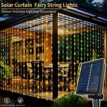 1 Pack Outdoor Solar Curtain Light, 8 Light Lighting Modes Fairy Light Holiday Lighting Courtyard Garden Party Christmas Wedding Wall Decoration