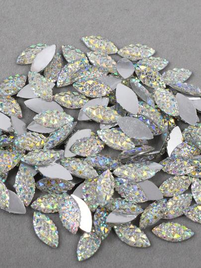 100 piezas de piedras preciosas de resina en forma de navette, en blanco AB con parte trasera plana, piedras de resina plateadas de alta calidad para la elaboración de ropa