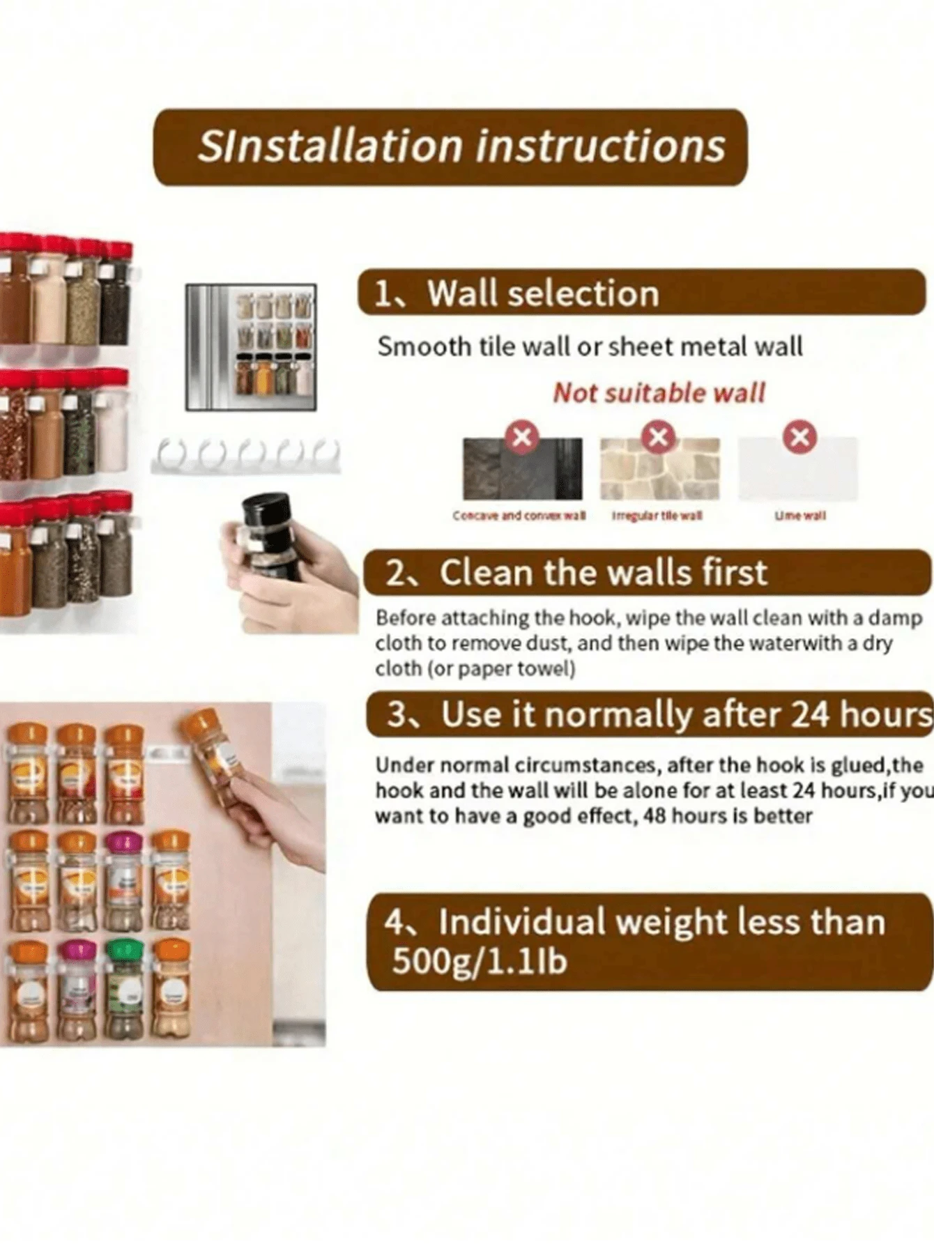 5 No Drilling Installation Without Punching Storage Rack, Wall Mounted Five Small Flavor Bottle