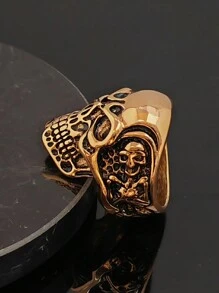 18K Gold Plated European And American Foreign Trade Accessories Retro Punk Ring Stainless Steel 316 Skull Ring - Gold Ring - View 3