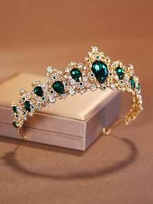 1個經典婚冠造型合金髮飾，適合女性婚禮生日派對 - 軍綠色 - 查看 2