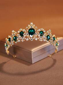 1個經典婚冠造型合金髮飾，適合女性婚禮生日派對 - 軍綠色 - 查看 1