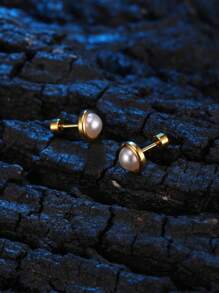 Faux Pearl Decor Stud Earrings