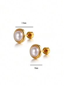 Faux Pearl Decor Stud Earrings